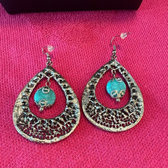 Turquoise Look Teardrop Earrings - Picture 3 of 3
